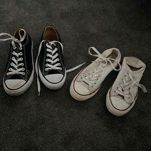 White and black low top shoes